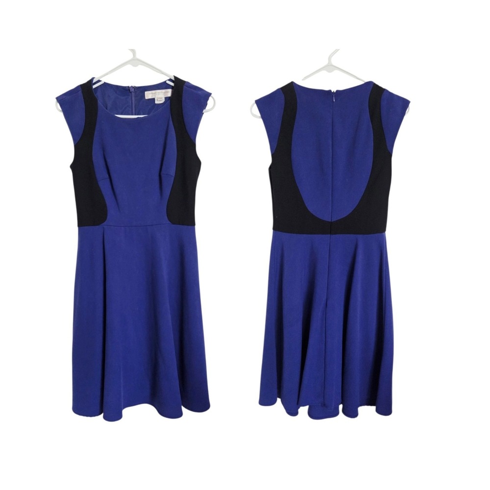 French Connection Classic Blue Fit & Flare Dress 2 Black Colorblock Preppy Date‎